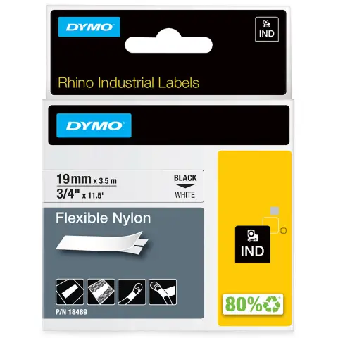 Dymo taśma do drukarek Rhino 18489 | 19mm/3,5m | czarny/biały | nylon